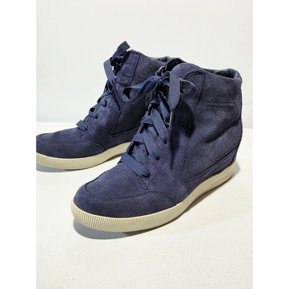 Sorel Out N About Wedge Booties Navy Blue Suede Retro Chic Street High Top SZ 9